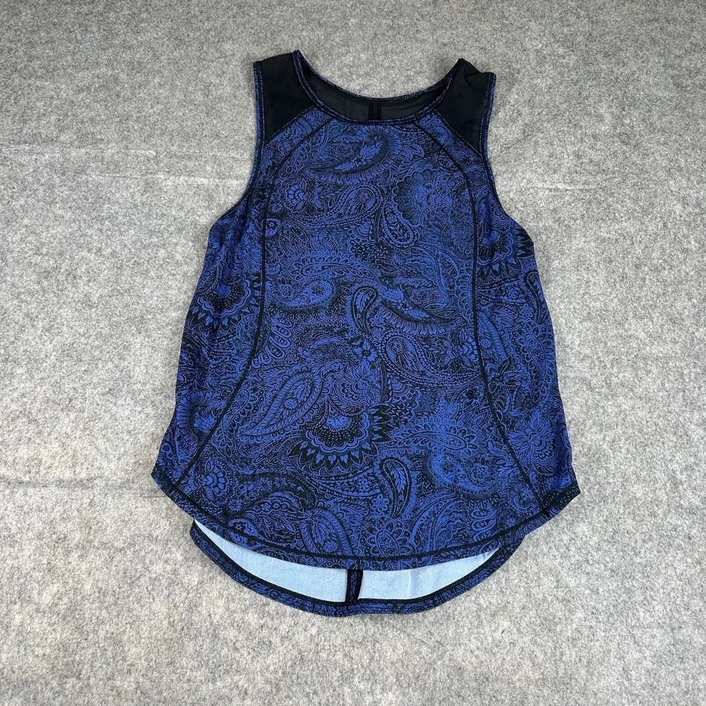 Lululemon Sculp Tank Top Womens 4 Antique Paisley Sapphire Blue Mesh Athletic
